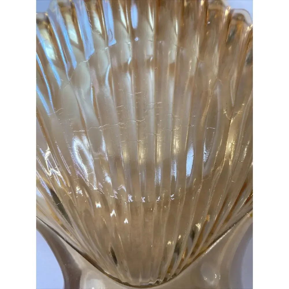 CARNIVAL Glass Clam Shell Seashell Shaped Dish Trinket Dish Peach Soap VINTAGE